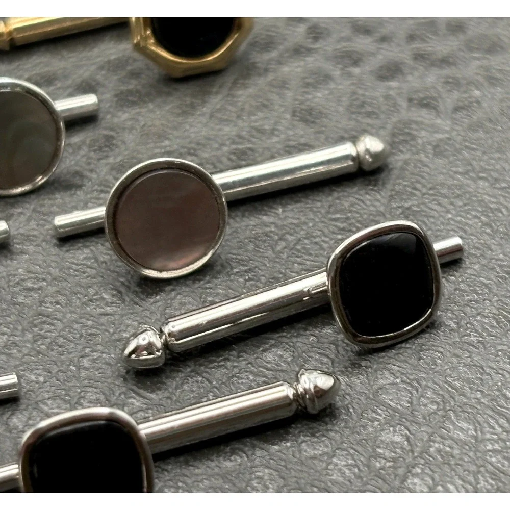Vintage Cuff Buttons or Cufflinks Set Black MOP Silver Tone Gold Tone Some Swank
